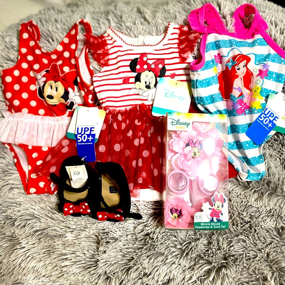 Disney baby bundle 0-6 months. All new with tags. Shoes are from Gap.